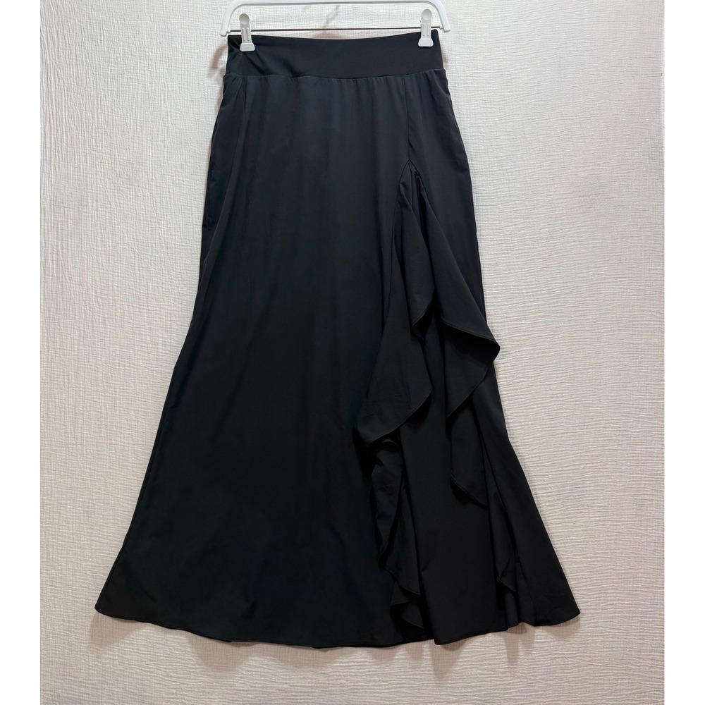 Halara Maxi Skort Womens Small Black Ruffle Front Slit Built-in Shorts Flowy